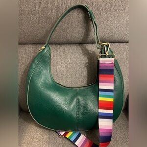 Portland Leather Goods Large Nora bag in Bacalar with Rainbow crossbody strap